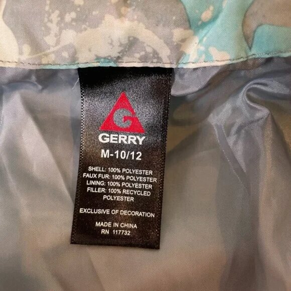 Gerry Girls M 10 / 12 Puffer Jacket Snow Camo Pattern Light Blue Gray Fleece - Picture 9 of 11